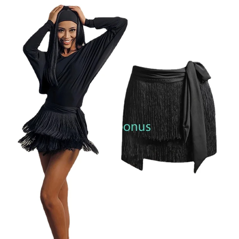 

Latin Dance Costume For Women Black Fringe Tassel Skirt Sexy Loose Tops Professional Latin Dance Skirts Dancing Practice Clothes