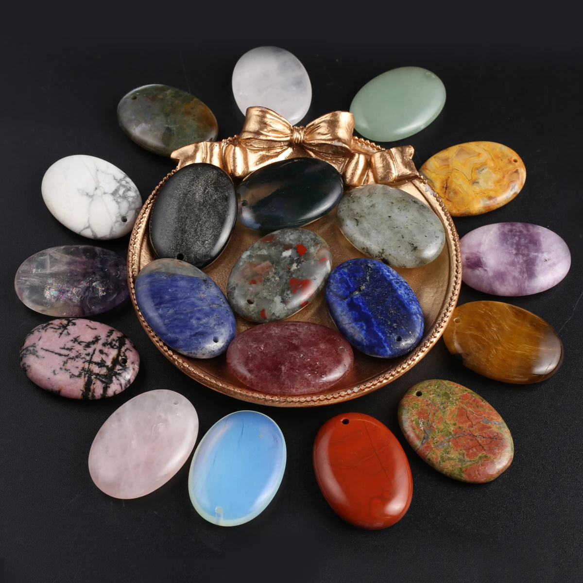 

Natural Stone Pendants Oval Shape Polished Turquoise Amethyst for Jewelry Making Diy Women Necklace Earrings Crafts