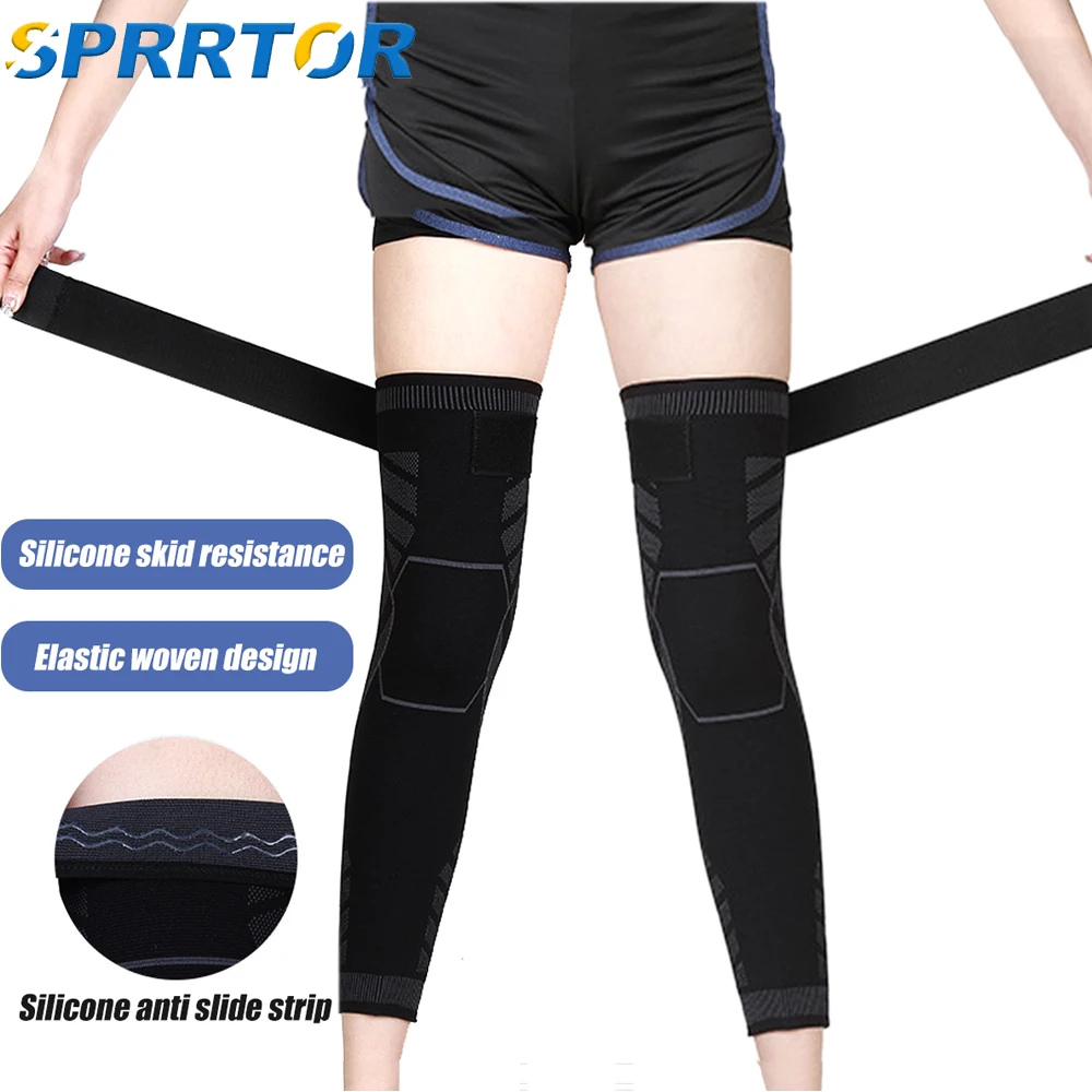 

Long Leg Compression Sleeves with Elastic strap,Full Leg Sleeve Long Knee Brace Knee Support Protect For Basketball,Football,ACL
