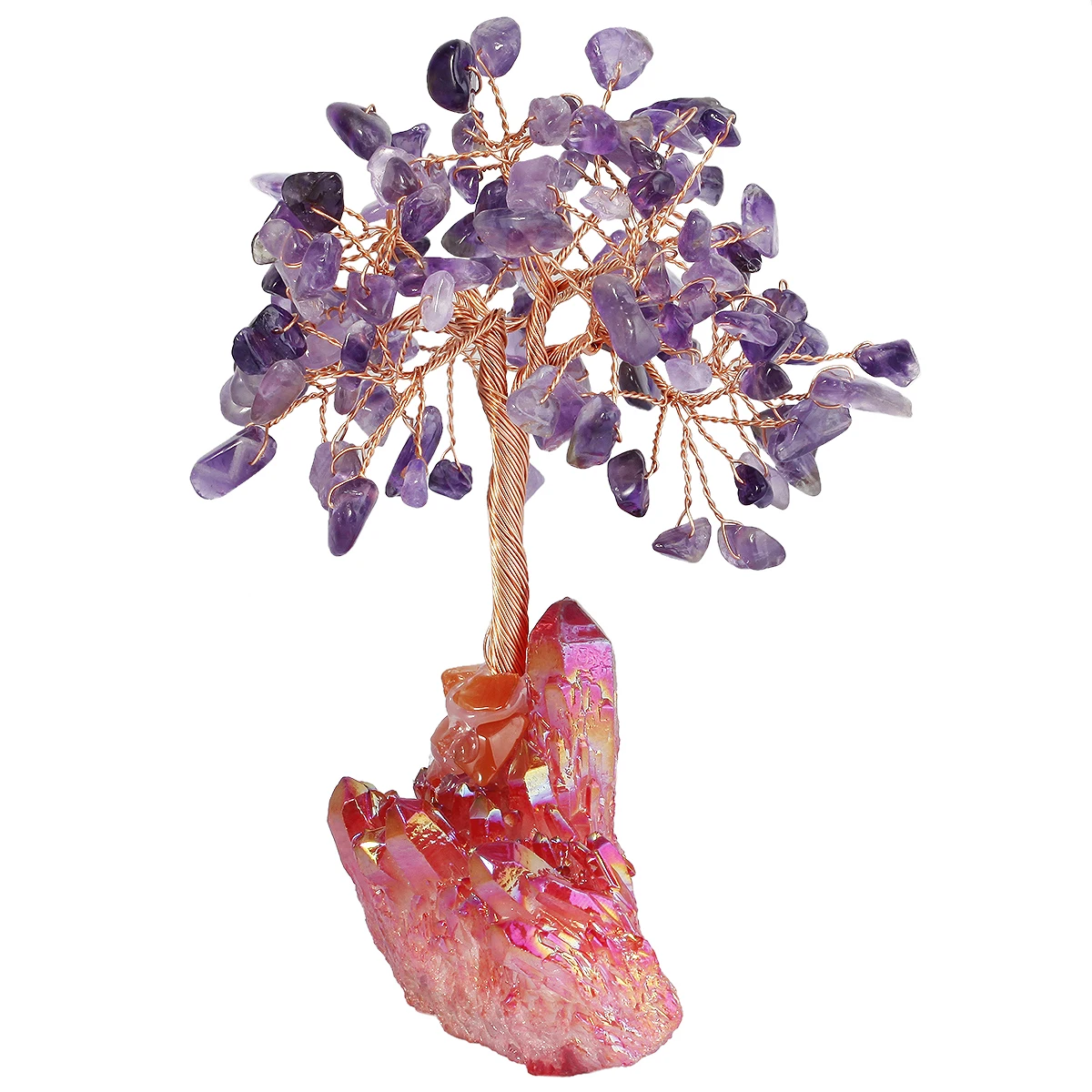 Luck Crystal Money Tree With Electroplated Titanium Aura Quartz Base Healing Chip Minerals For Room Decor Home Ornament DIY Gift