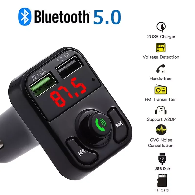 Автомобильный FM-передатчик беспроводной Bluetooth 5 0 громкая связь два USB-порта