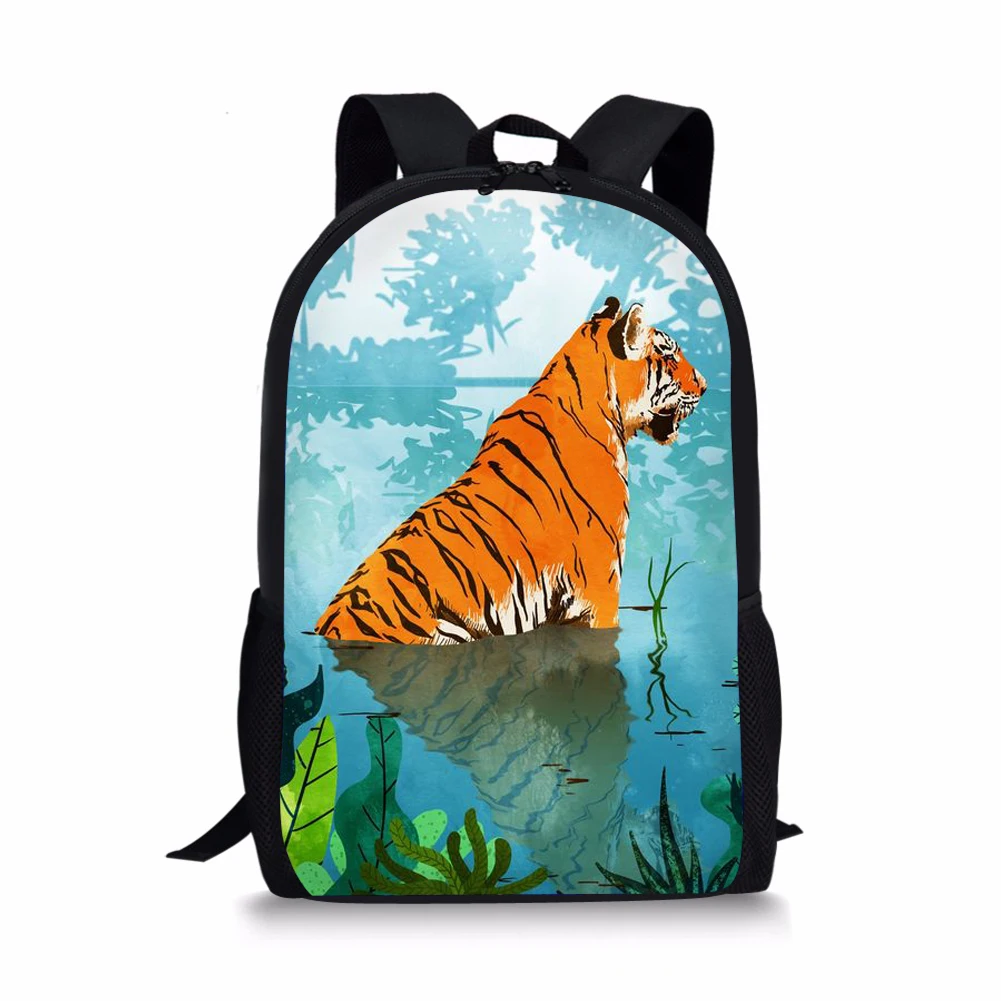 Tiger Art Style Print New Large Schoolbag Student School Backpack Waterproof Bagpack Capacity Primary Book Bags