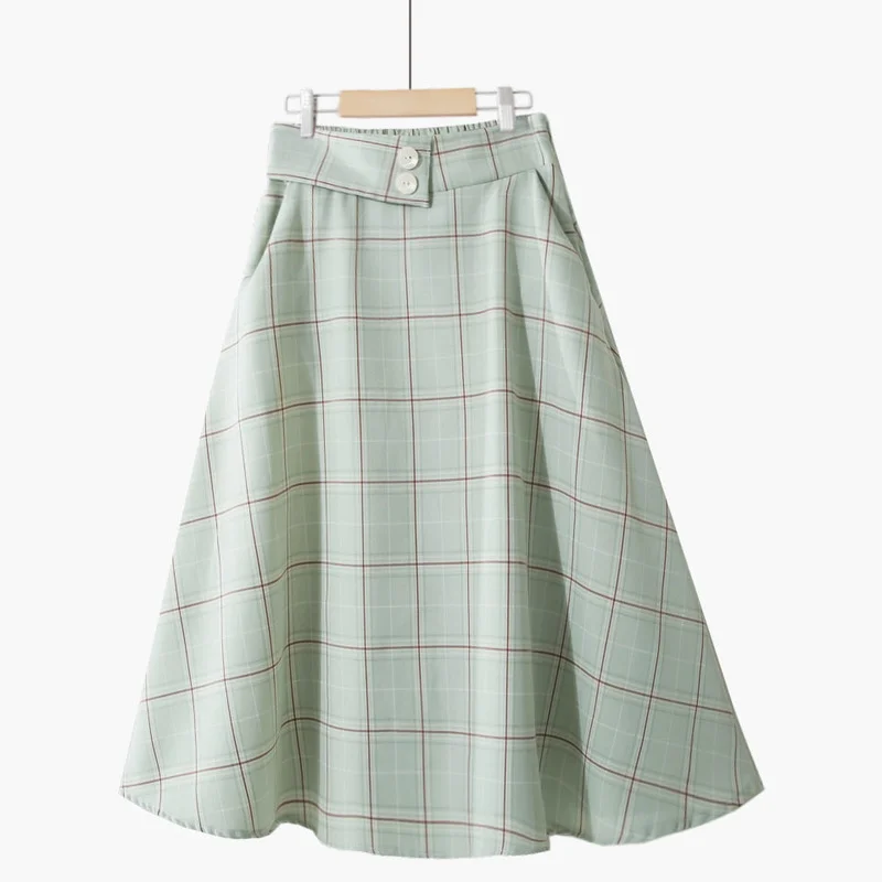 

Vintage Holiday Loose Korean Fashion Stylish High Waist Female Ladies Women Formal Plaid Zipper Office Lady Maxi Long Skirts