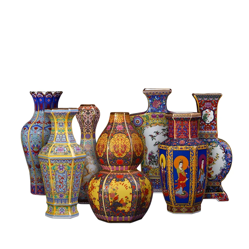 

Керамическая ваза Цзиндэчжэнь, композиция для цветов в гостиной, старинная китайская эмалированная фарфоровая ваза, украшения для дома