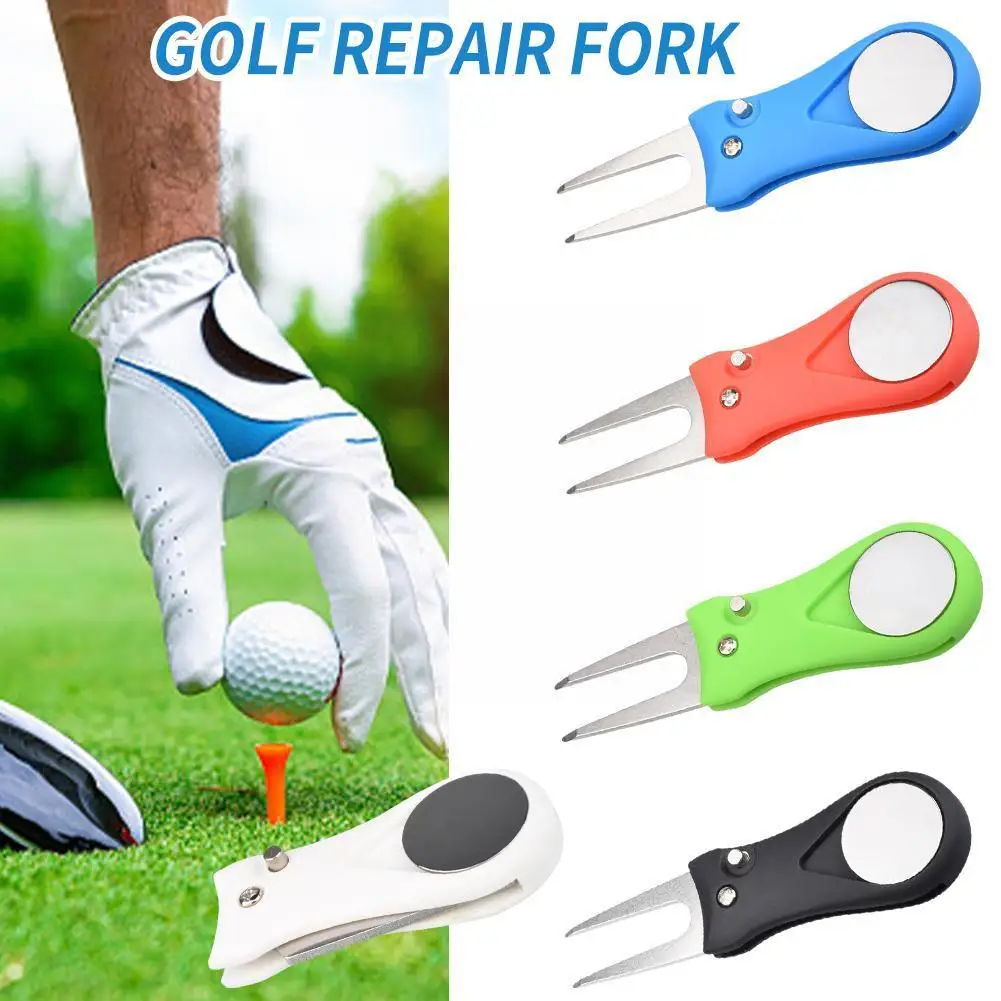

1pcs Golf Repair Tool Magnetic Alloy Mark Foldable Button Groove Golf Accessories Golf Cleaner Pitch Pitchfork Z3y4