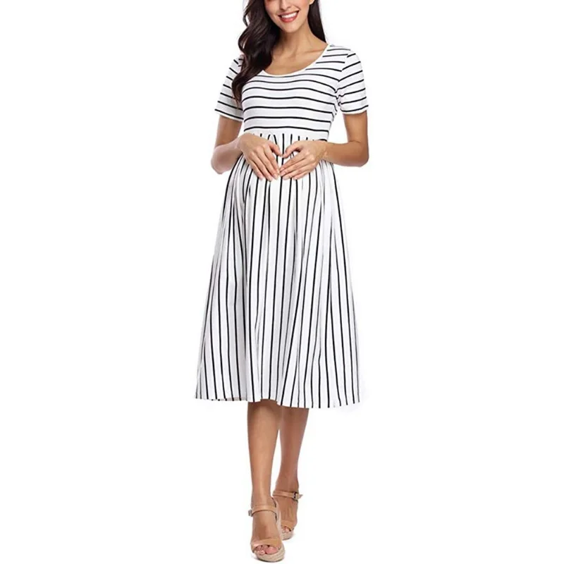 2022 summer pregnancy dress fashion maternity dresses stripe casual boat neck loose maternity maxi dress pregnant women clothing
