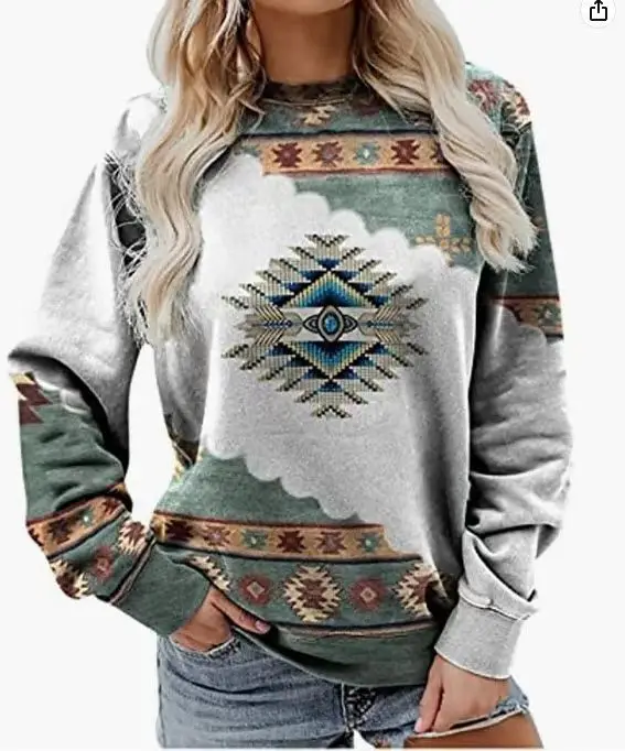 Женская толстовка в этническом стиле с длинными рукавами