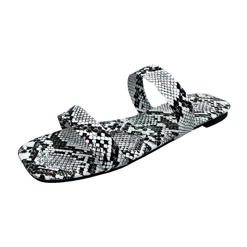 

Шлепанцы BIKINIKEY женские для пляжа, летние сандалии с квадратным носком, плоская подошва, Змеиный узор, римские тапочки, большие размеры