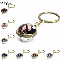 the vampire diaries keychain elena stefan character double sided glass ball pendant keyring men women fashion charm jewelry gift