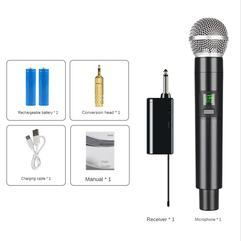 

Wireless Microphone Professional UHF Recording Karaoke Handheld Channel Lithium Battery For Stage Church Party School