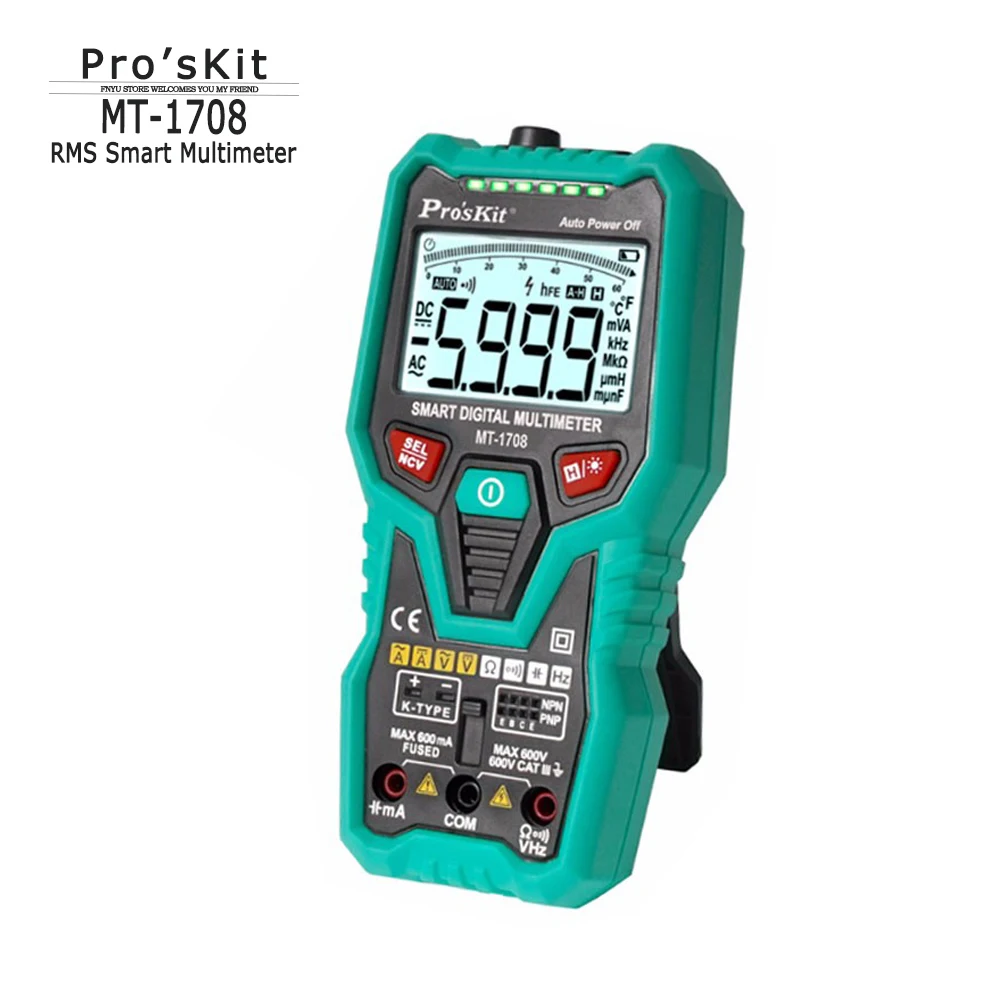 

RMS Smart Multimeter Pro'skit MT-1708 High-precision Meter Automatic Range Digital Analog Dual Display Detection Tool