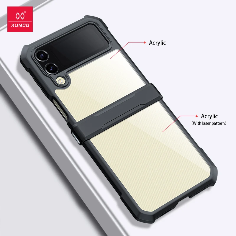 

Xundd For Samsung Galaxy Z Flip 3 Flip 4 5 Case Airbags Bumper Shockproof Shell Acrylic+TPU+Glass Back Clear Cover For z플립 5 케이스