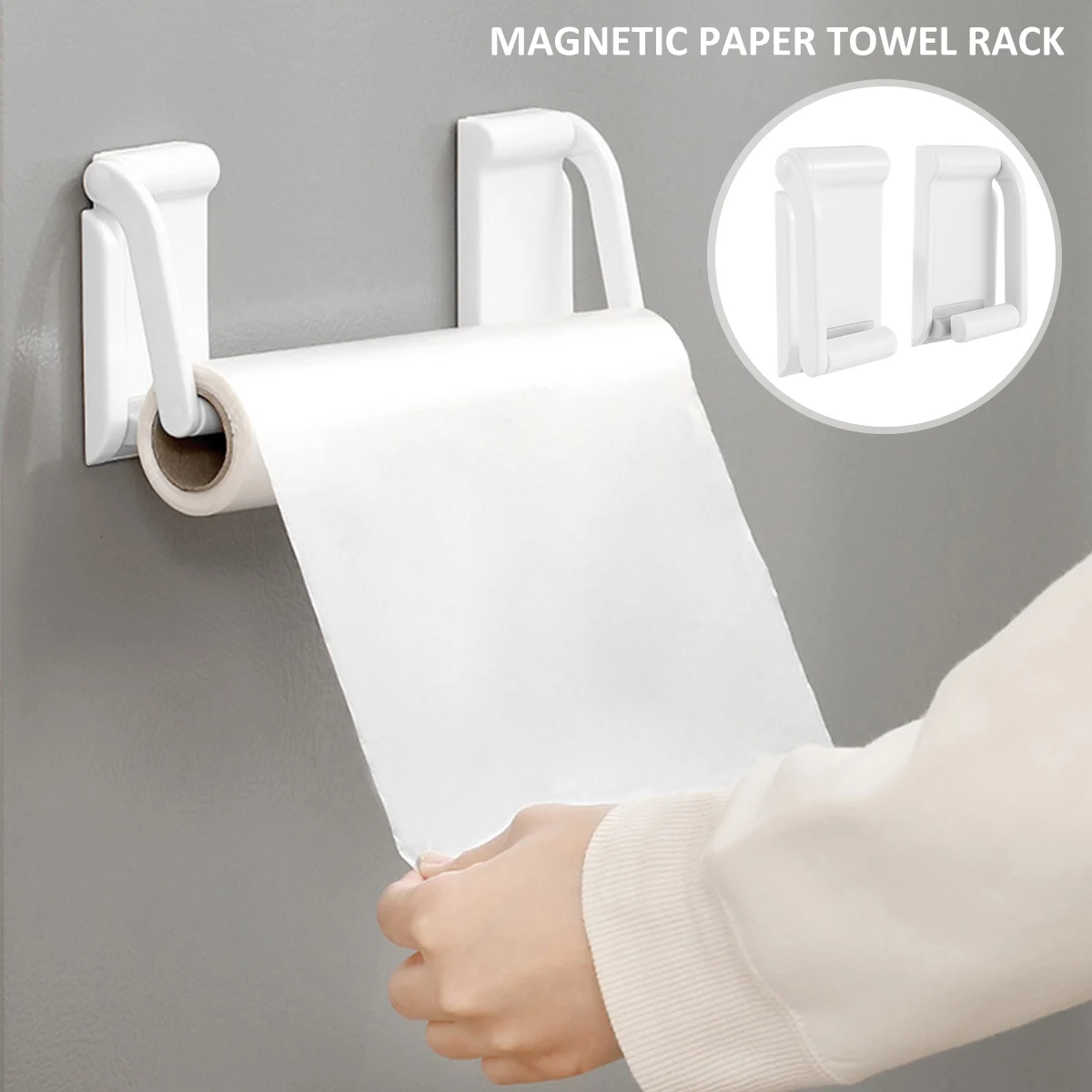 

Magnetic Paper Towel Holder Wall Mounted Paper Towel Rack with Adjustable Width Hook Plastic Refrigerator Paper Roll Storage