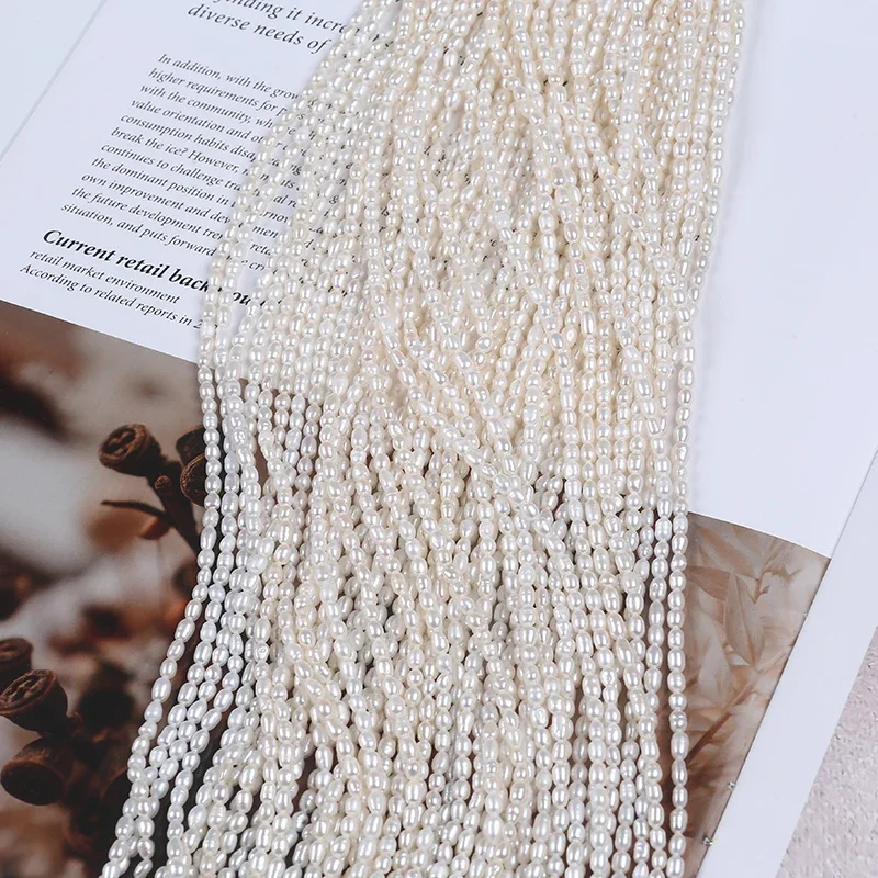 3-3 5 мм AAA натуральный пресноводный рисовый жемчуг оптовая продажа жемчужной нити