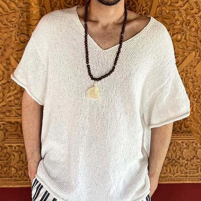 

2023 футболки для отдыха, мужская летняя модная однотонная Повседневная шикарная футболка с коротким рукавом и V-образным вырезом, Повседневная стильная Праздничная уличная одежда, мужские топы