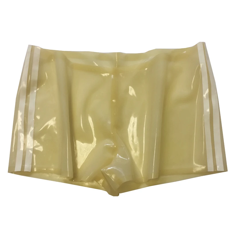

Natural Latex Men Sexy Briefs Clear Transaprent and White Trims Rubber Fetish Panties Boxer Shorts Handmade RPM041