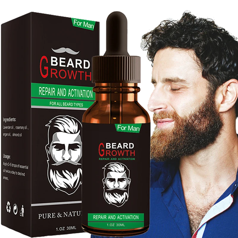 Men Beard Growth Essential Oil Organic Plant Lavender Rosemary Argan Fragrance Liquid Facial Hair Loss Repair Skin Health Care
