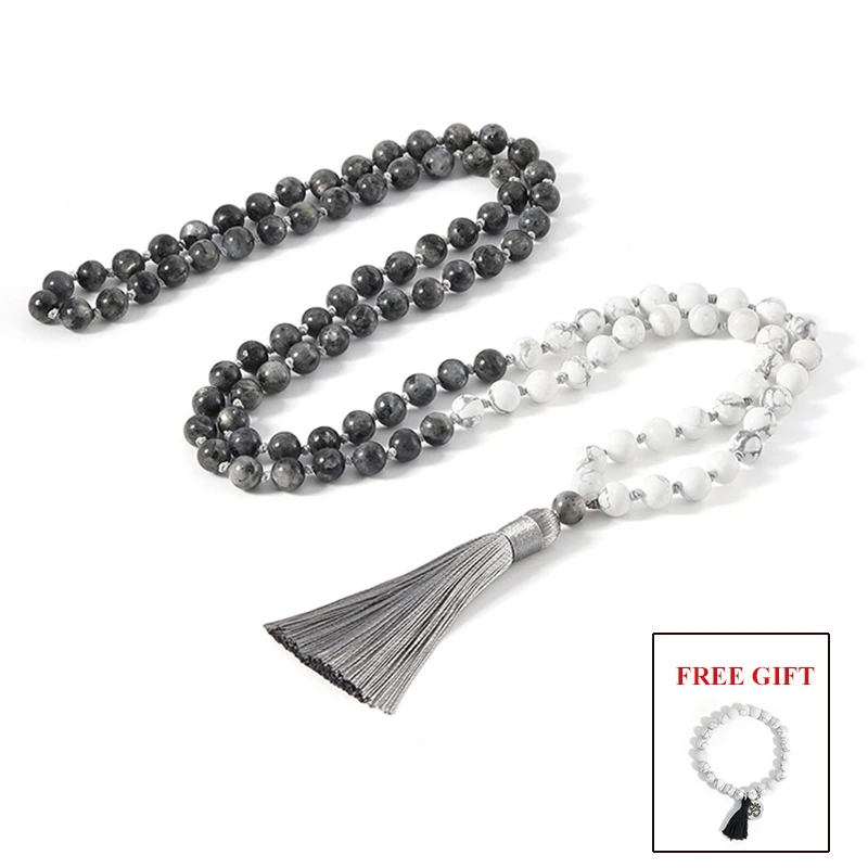 

8 мм черный Лабрадорит мала 108 бусины ожерелье для медитации позитивная энергия белый бирюзовый исцеляющий духовные украшения для женщин и ...