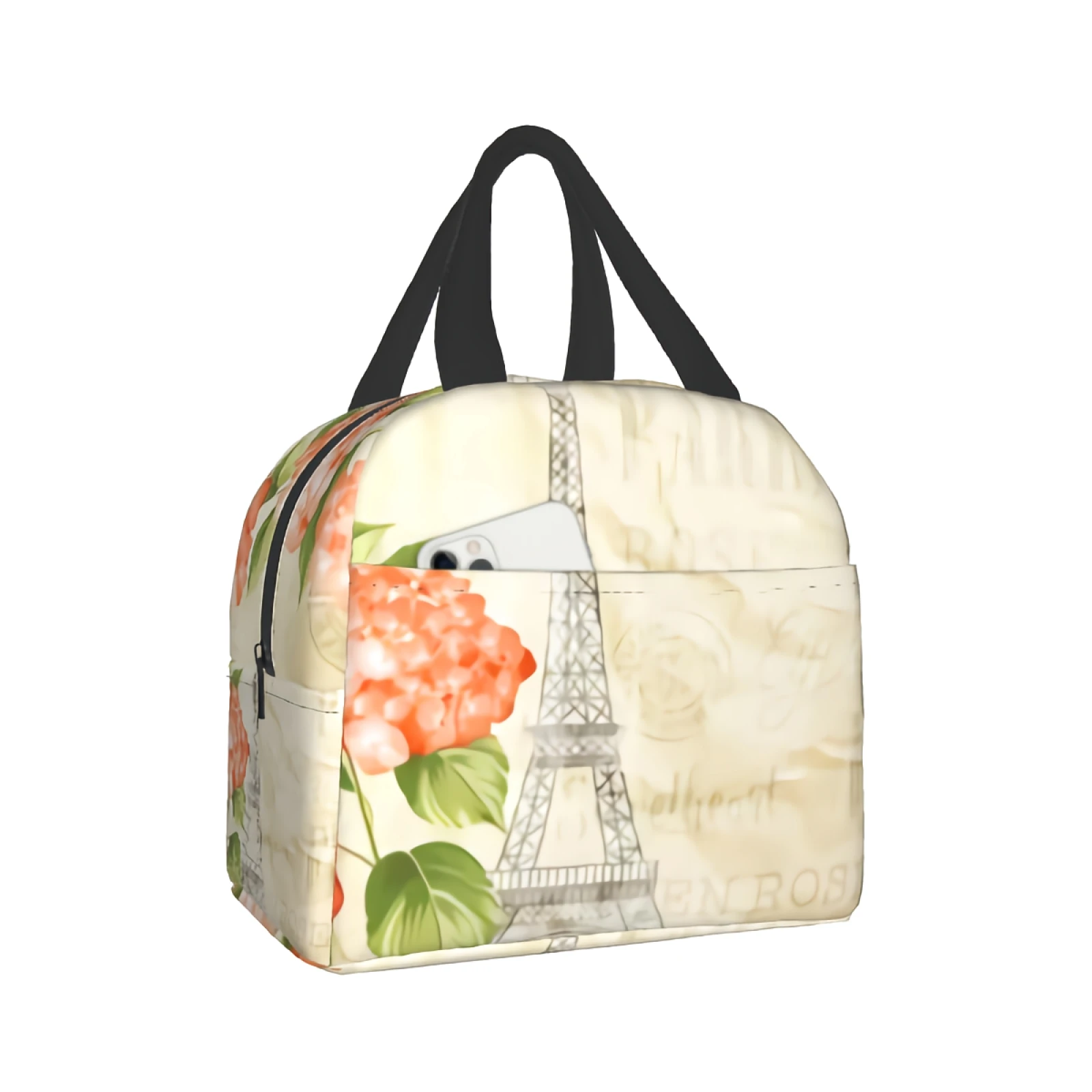 

Изолированная сумка для ланча с изображением Эйфелевой башни для женщин, мужчин, взрослых, детей, многоразовый Портативный Ланч-бокс с акварелью и цветущими цветами
