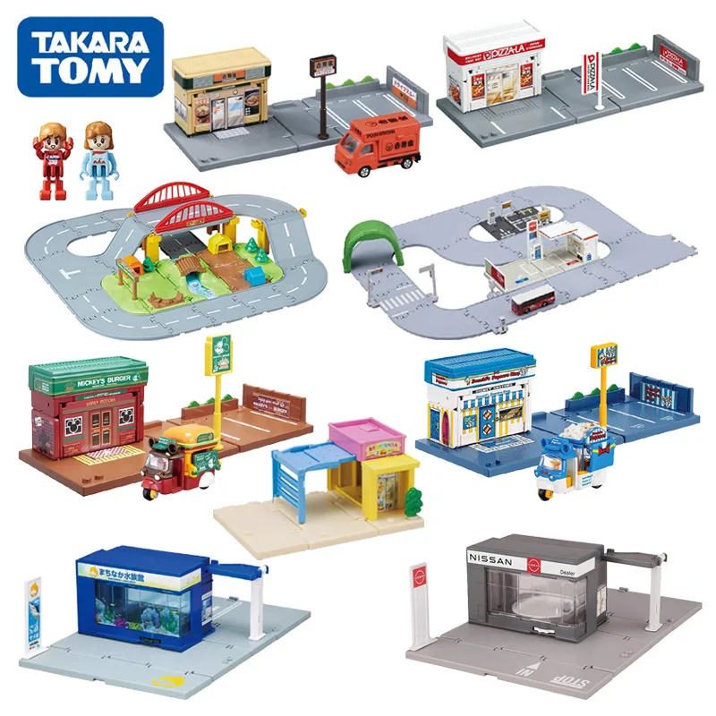 Фото Игрушечные машинки Tomica для мальчиков, праздничные подарки, серия TOMY Domeka Town, набор для гоночной трассы из сплава, игрушки для мужчин и женщин, подарки, аксессуары №1