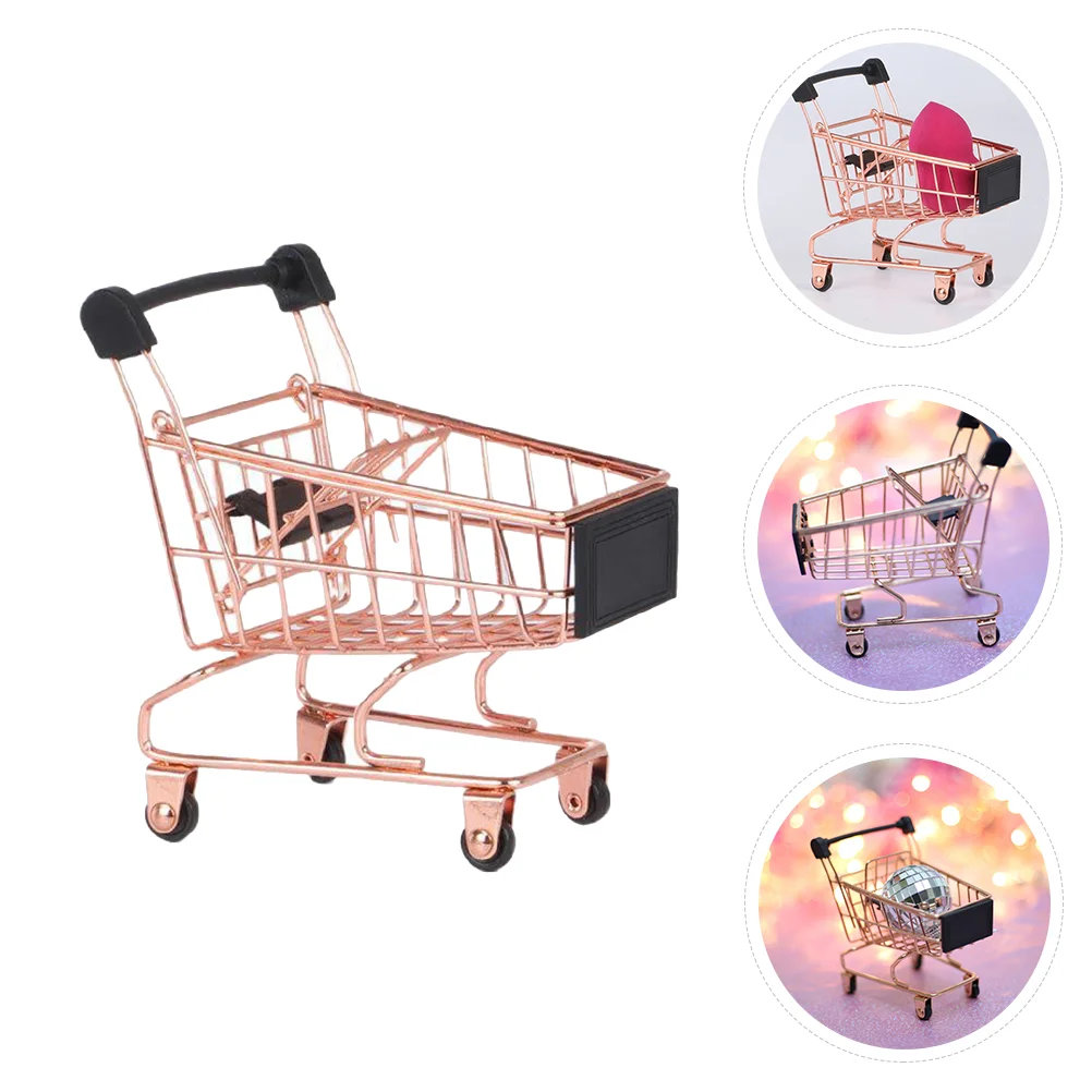 

Shopping Mini Trolley Cart Basketsupermarket Holder Miniature Makeup Spongefried Kids Egg Blender Handcart Rack Beauty Storage