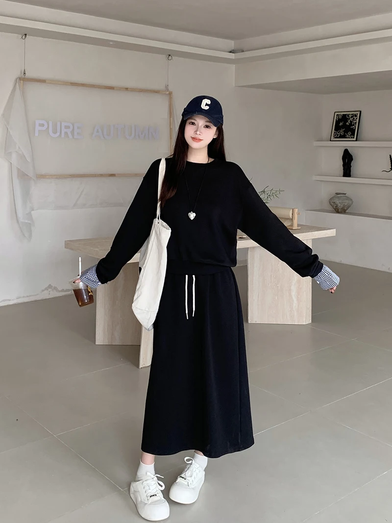 Женский осенне-зимний хлопковый комплект из двух предметов с круглым вырезом