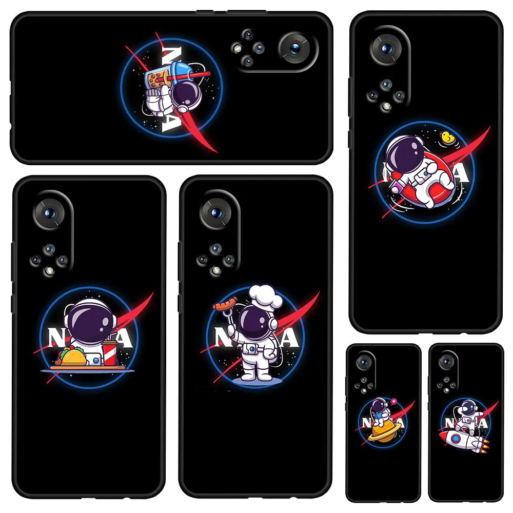 

Astronaut Cartoon Cute Soft Shockproof Black Phone Case For Honor 10X 10 9S 9A 9C 9X 8X 8S Max 9 Lite 8A 7C Pro Coque