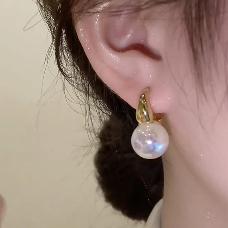 White Pearl Earring Gold Color Small Circle Pendant Drop Earrings Classic Jewelry For Women Girls Party Accessories Gifts |