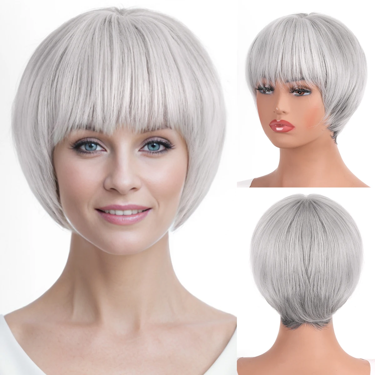 Белые короткие прямые женские синтетические термостойкие парики для