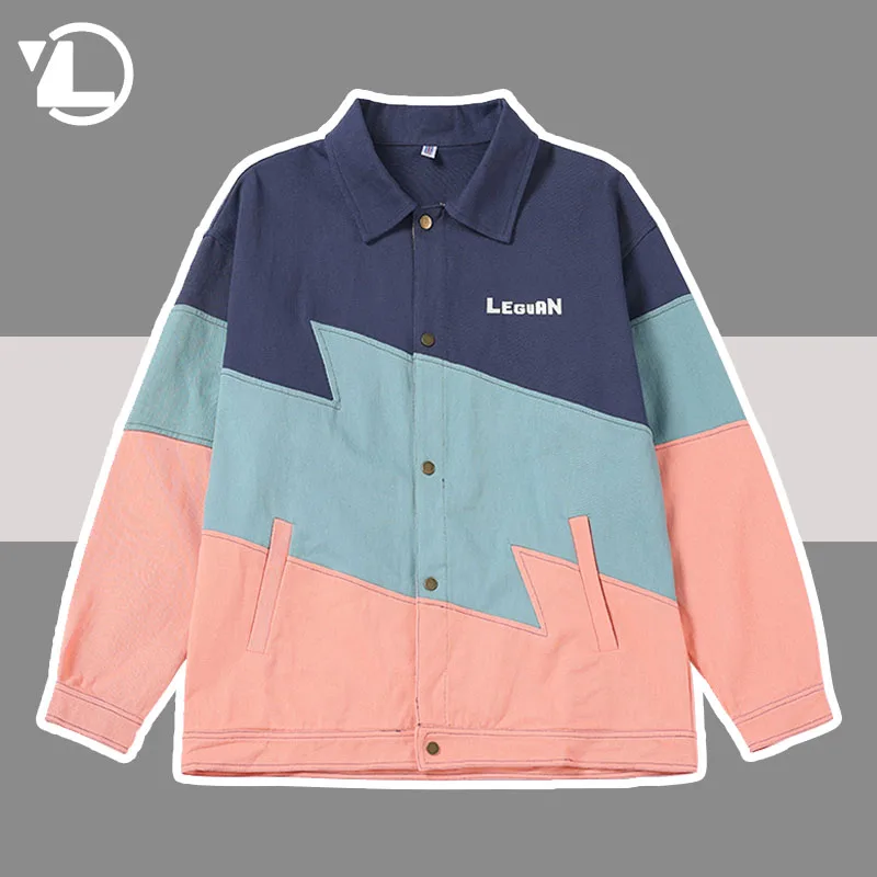 

Куртка в стиле хип-хоп для мужчин и женщин, ветровка контрастных цветов, в стиле пэчворк, модные куртки-карго для колледжа, в стиле Харадзюку,...