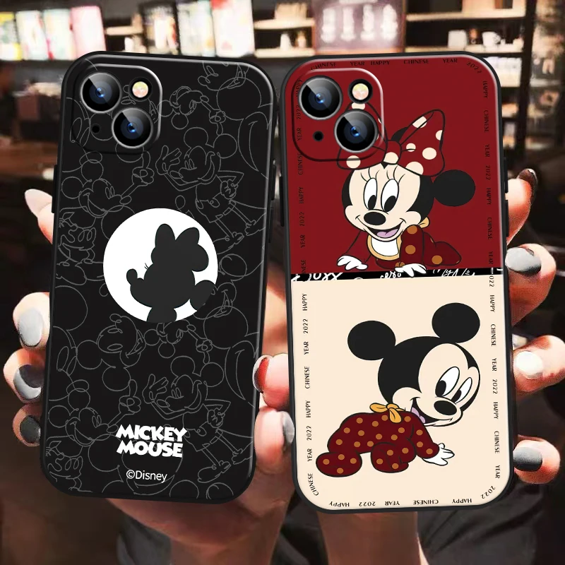 

Disney Mickey Minnie Mouse Phone Case For iPhone 13 12 11 Pro Max Mini X XR XS Max 6 6S 7 8 Plus Se2 Funda Liquid Silicon Cover