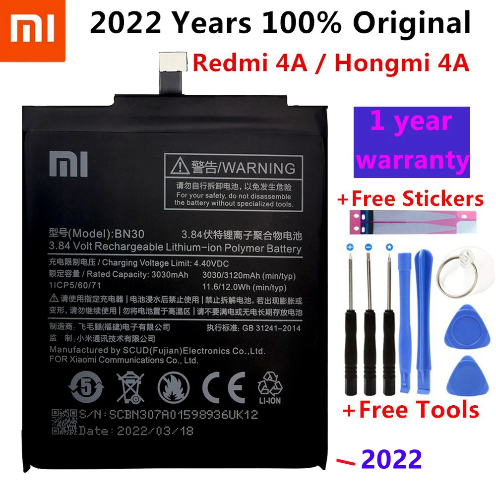

100% Original Xiaomi BN30 Battery Xiaomi Redmi 4A Redrice Hongmi 4A Lithium Polymer Replacement Bateria Free Repair Tools