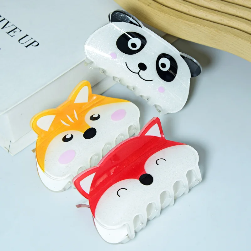 

New Trendy Cute Fox Dog Panda Hair Claw Clips Korean Lovely Kids Sweet Acrylic Hairpin Fun Hair Accessories for Girls Headdress