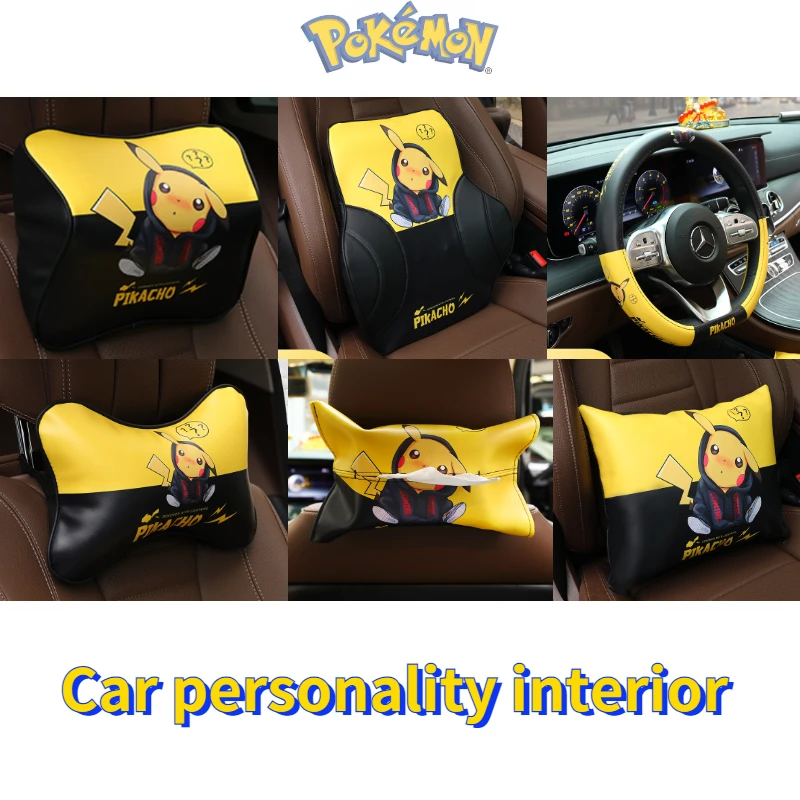 

Anime Peripherals Pokemon Pikachu Car Headrest Neck Pillow Car Waist Rest Personality Car Pillow Tissue Box Car Interior Gifts