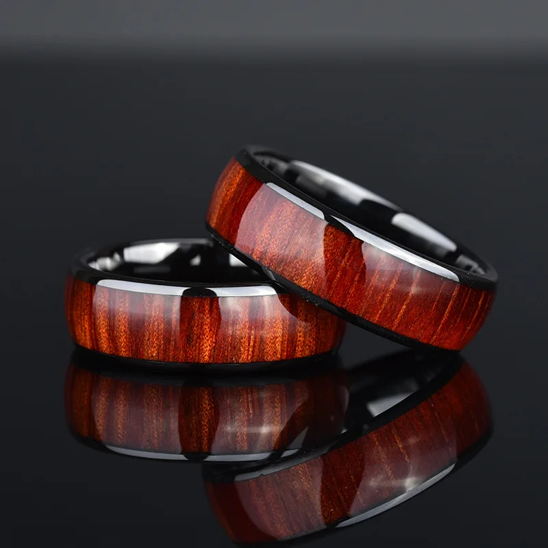 

New Supply Stainless Steel Inlaid Wood Grain Ring Vintage Titanium Steel Ring Hand Decoration Personalized Men's Ring