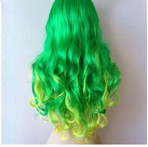 Модные женские зеленые желтые синтетические волосы длинные волнистые парики для
