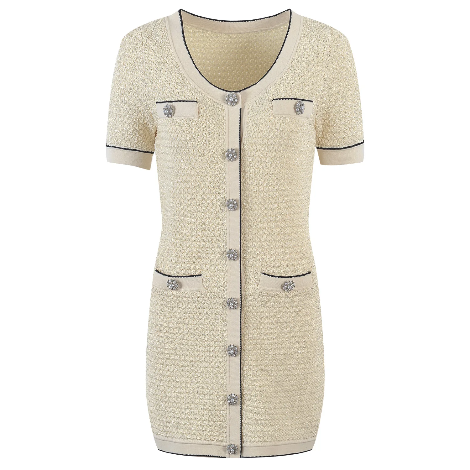 

Vintage Knitted Sweater Short Sleeve Dresses Women Slim Bodycon Korean Elegant Button O Neck Sweater Mini Woman Dress 2023 New