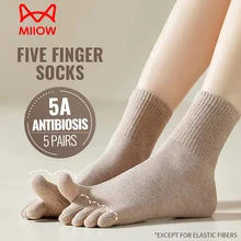MiiOW 5Pairs Women Pure Cotton Five Finger socks Set Deodorant Antibacterial Sports Split Toe Sock Solid Color Slimming Stocking