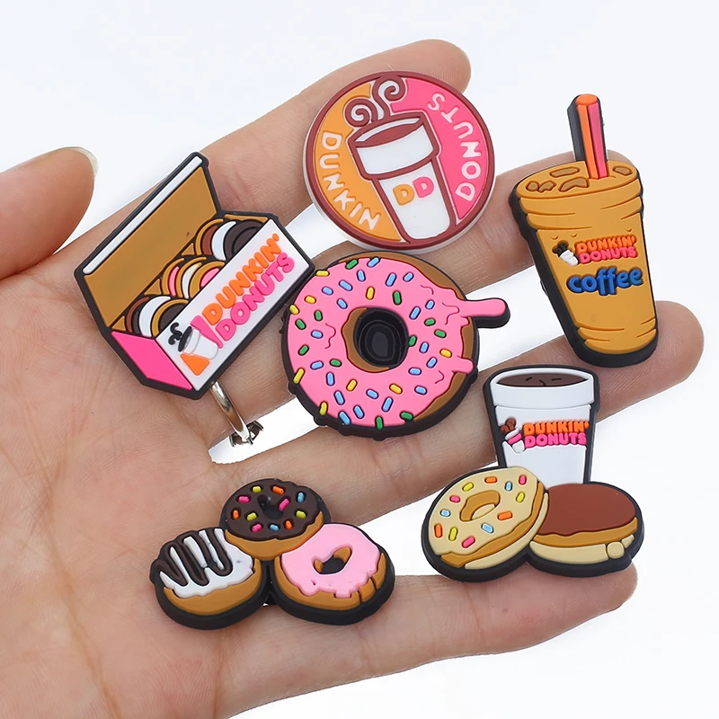 

Wholesale 50pcs Donut Cookies Drink Food PVC Sandals Shoe Accessories Croc Charms Jibz Decoration Buckle Ornament DIY Wristbands