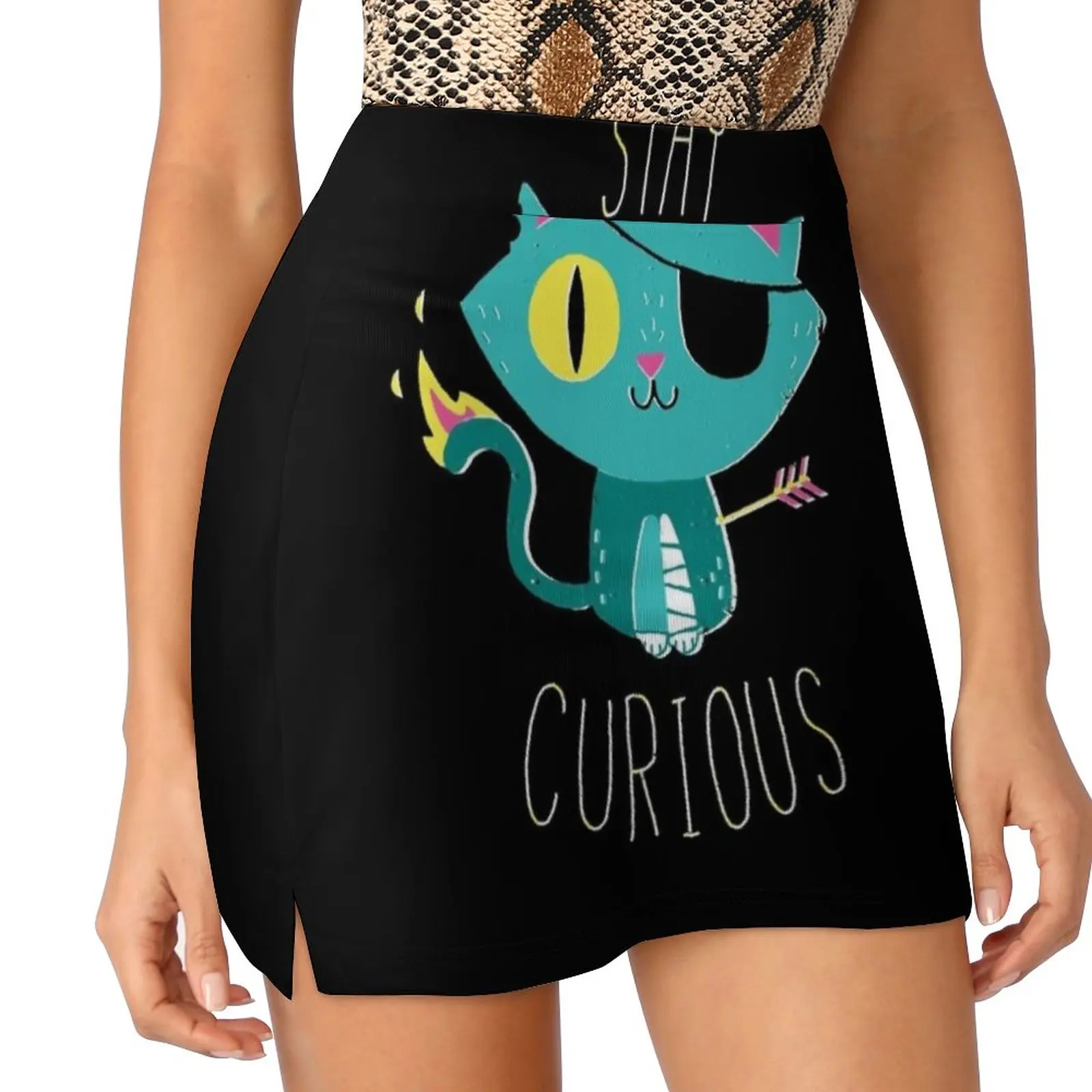 Женская юбка Stay Curious Эстетические юбки Новая мода Короткие Cat Kitty Curiosity Type Typography Cute