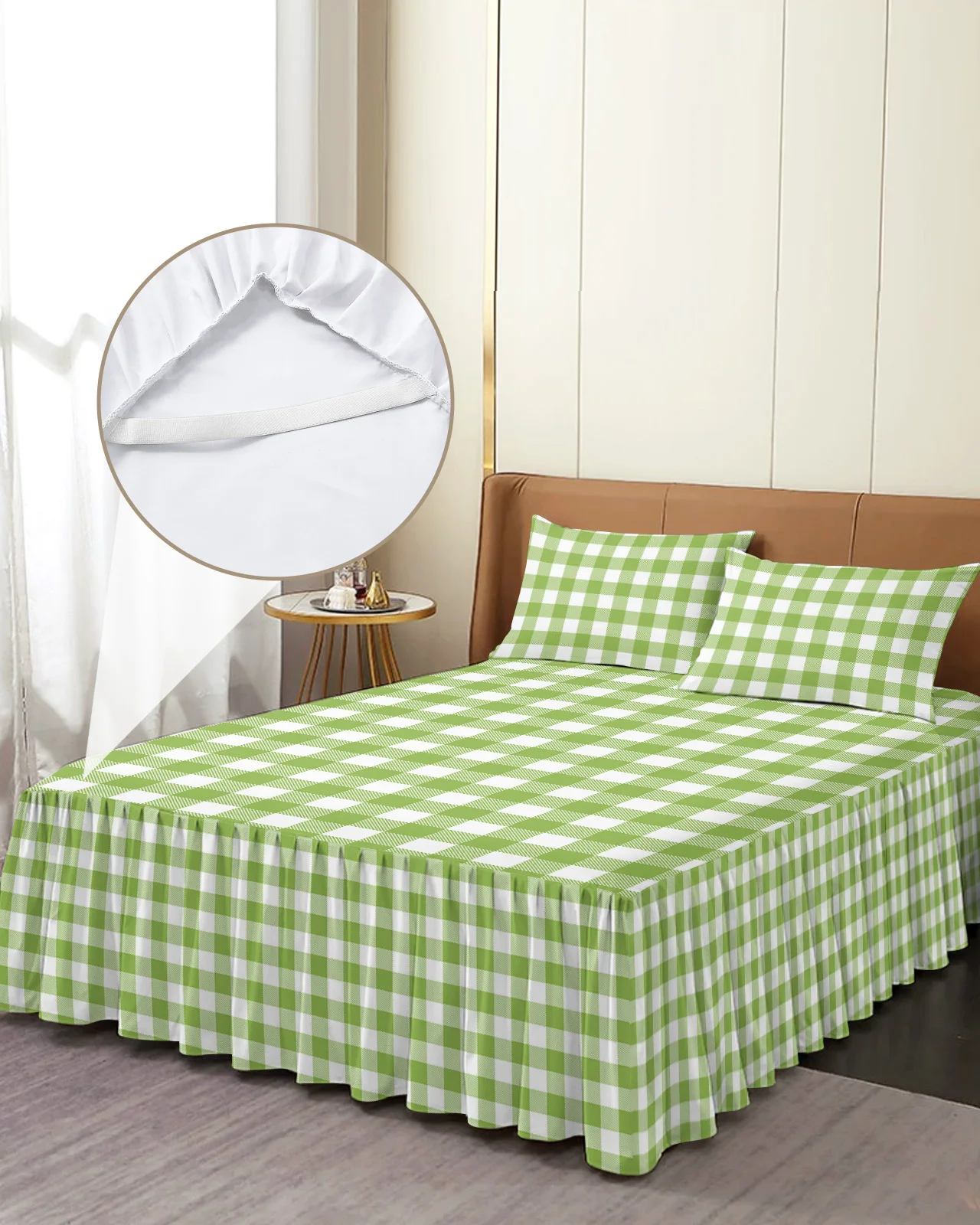 

Зеленое, белое, клетчатое постельное белье, эластичное покрывало с наволочками, протектор для кровати, наматрасник, Комплект постельного белья, простыня