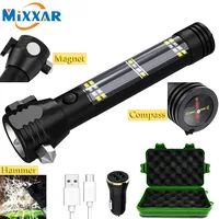 Dropship Car Flashlight Solar Flashlight USB Rechargeable Tactical 7 Mode Multi-function Torch bright Compass Power Bank Magnet