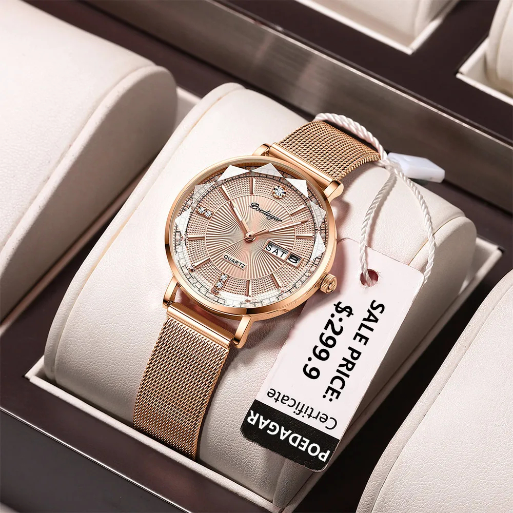 Luxury Women Bracelet Quartz Watches For Women Casual Waterproof Luminous Mesh Stainless Steel Ladies Wristwatches High Quality