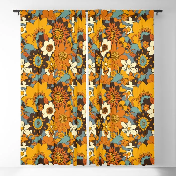

Vintage Floral Pattern Orange Yellow Blackout Curtains 3D Print Window Curtains for Bedroom Living Room Decor Window Treatments
