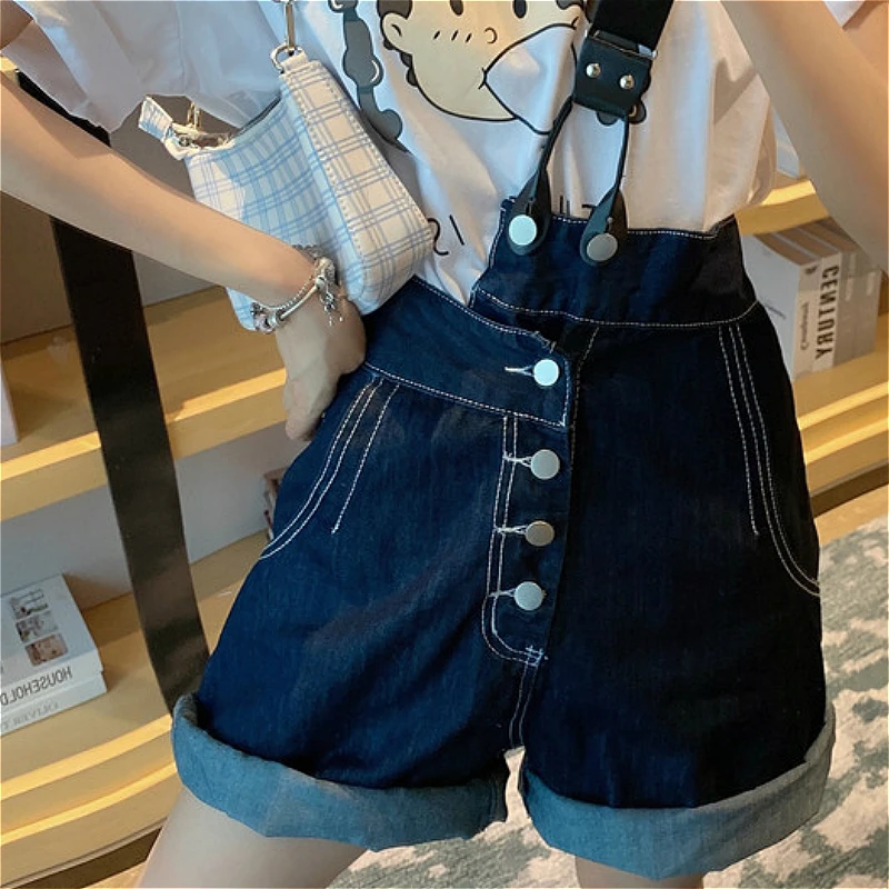 

One Shoulder Design Denim Simple Button Preppy Girls Rompers Summer New Korean All-match Womens Clothing Women Stylish Playsuits