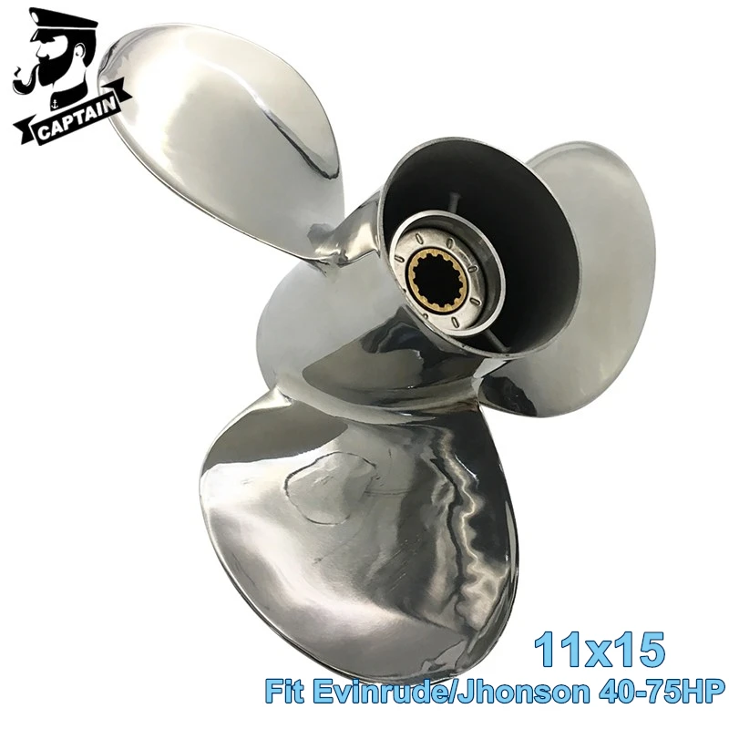 

Captain Propeller Boat 11x15 Fit Evinrude Johnson Outboard Engine 40HP 48HP 50HP 55HP 60HP 75HP 13 Tooth Spline Stainless Steel