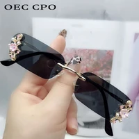 oec cpo fashion rimless sunglasses women metal punk flowers sun glasses female pearl rectangle sunglass frameless eyewear uv400
