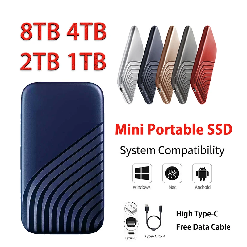 Ultra Thin Mini SSD Wireless Portable External SSD Type C USB 3.1 2TB 4TB 8TB Solid State Drive Storage Devices Mobile Hard Disk