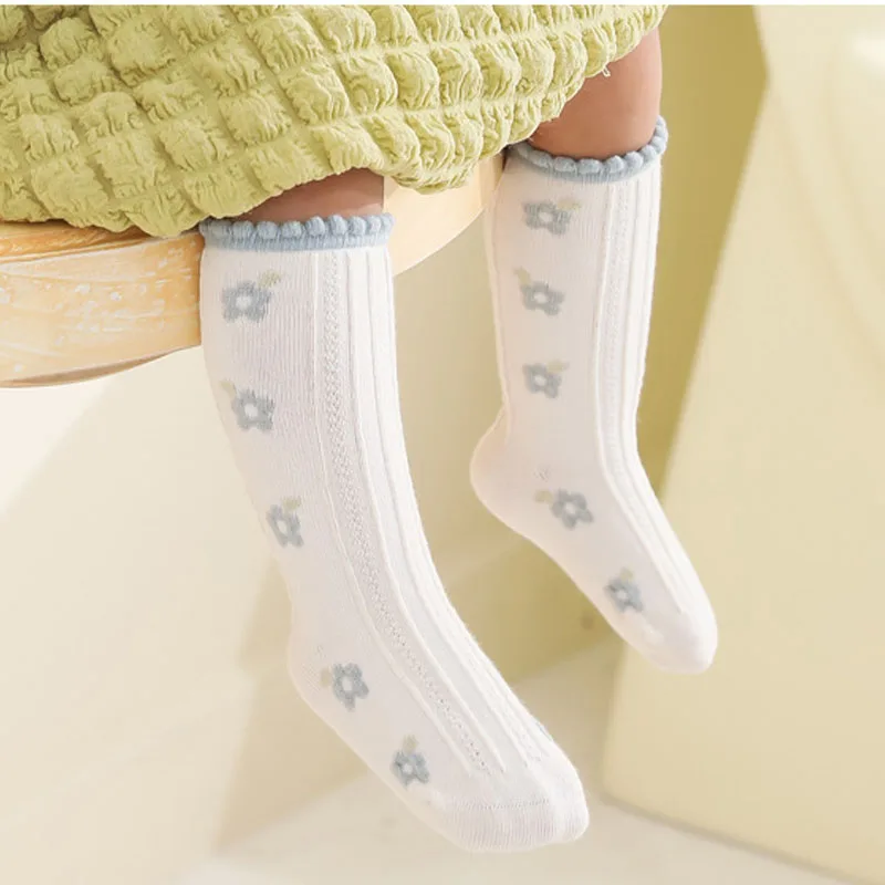 

0-5Y Autumn Newborn Baby Girl Ruffle Socks Infant Toddler Cute Flower Hoisery Cotton Long Soft Kids Non Slip Floor Socken