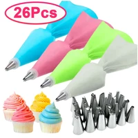 24 nozzle set kitchen cake icing piping set silicone pastry bag tips tools reusable pastry bags cream cake decorating cake tools